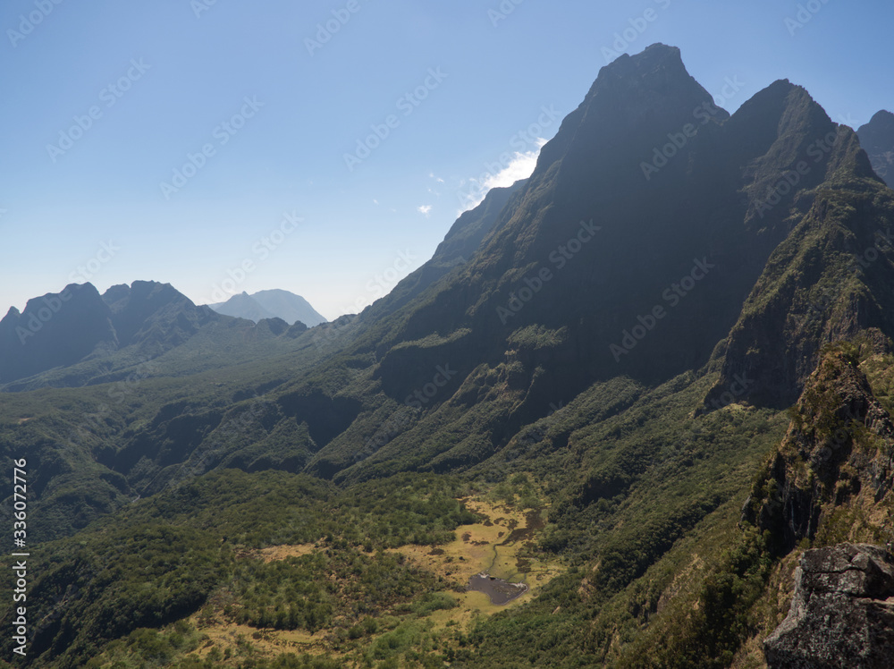 Scenic viewpoint from the Salazes crest in Reunion Island