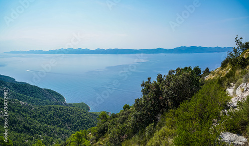 View of the eastern part of the Peljesac peninsula, islands and bays of the Adriatic Sea from Mount St. Ivan © ig130655