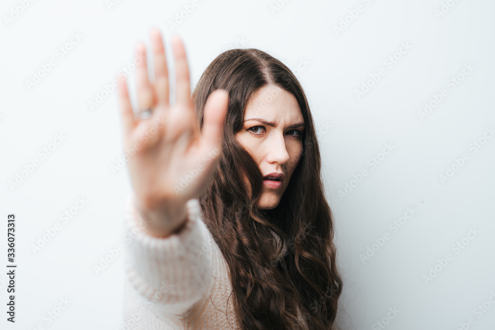 girl showing stop girl showing stop