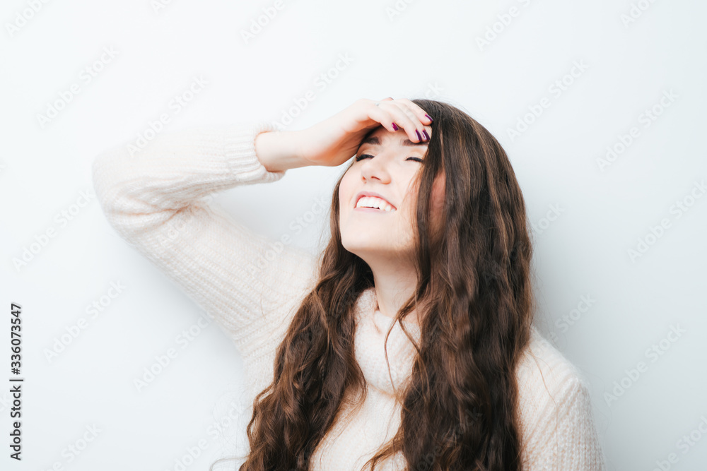 brunette girl remembered on a white background brunette girl remembered on a white background