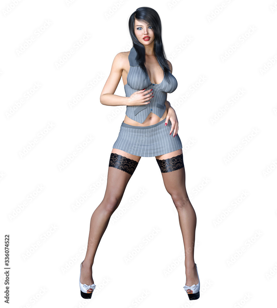 Long-haired brunette secretary in black pantyhose. Long-haired brunette secretary in black pantyhose.
