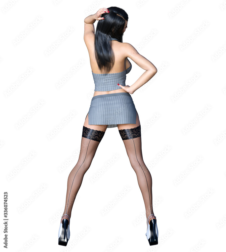 Long-haired brunette secretary in black pantyhose. Long-haired brunette secretary in black pantyhose.