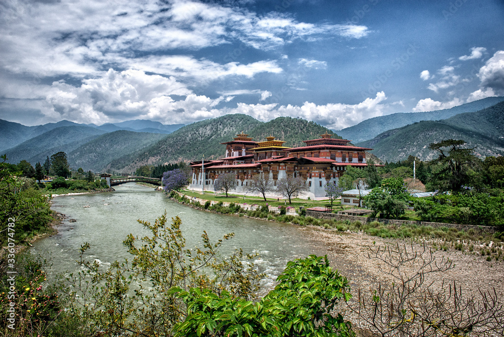 Buddha Monastery Blue Sky River 