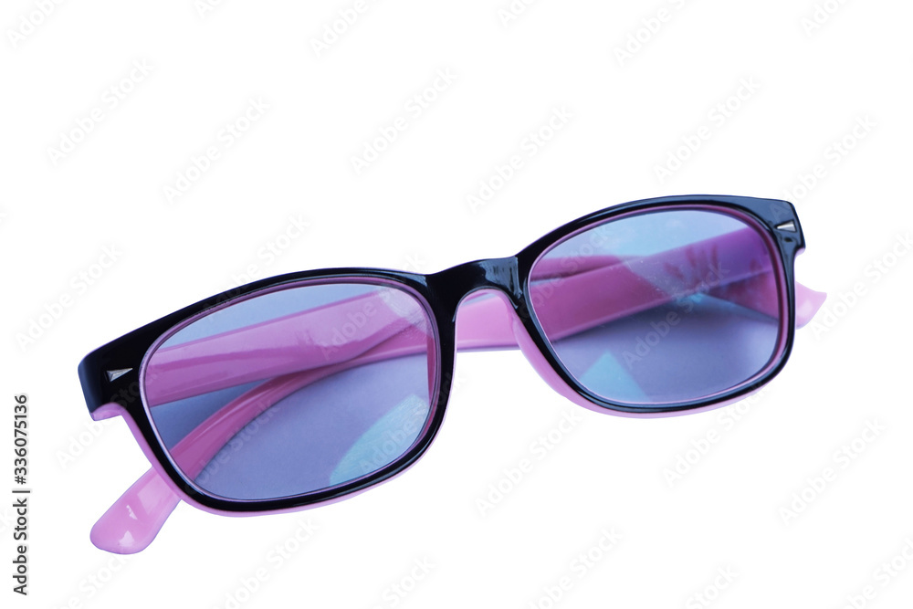 Black and pink  frame eyeglasses isolated on white background