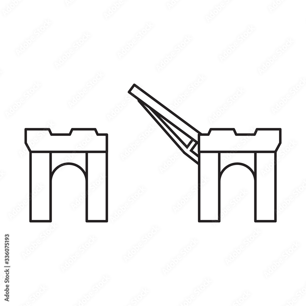 Fototapeta premium Drawbridge vector icon.Outline vector icon isolated on white background drawbridge.