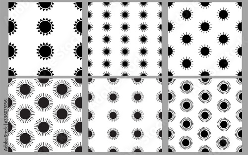 Seamless patterns with black sun. Vector illustrationSeamless patterns with black sun.
