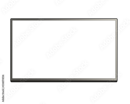 Front View of Blank LCD, LCM, LED or TFT TV Panel with Metallic Surface Isolated on White Background. Realistic 3D Render of White Modern Sleek Screen. © Виктор Рак