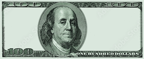 Paper currencies by a face value one hundred dollars of the USA without inscriptions