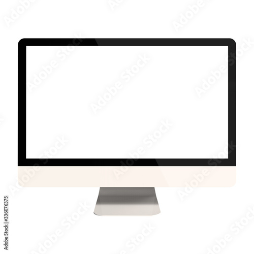 Front View of Blank PC Monitor Isolated on White Background. Realistic 3D Render of White Modern Sleek Screen.