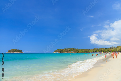 Crystal clear turquoise blue sea at Kata Beach, Phuket, Thailand © wirojsid