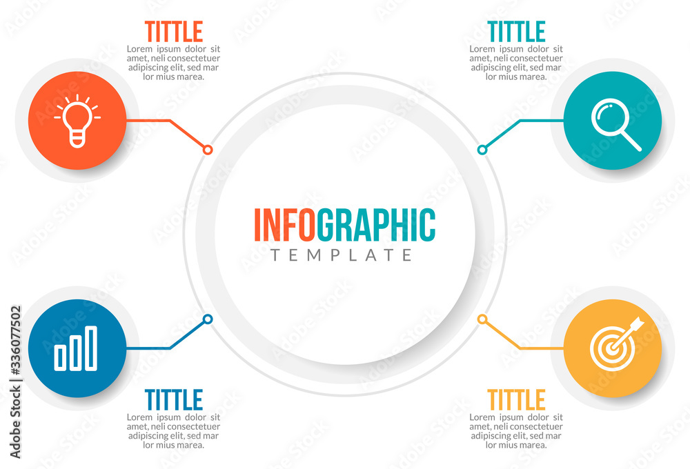 Minimal Business Infographics template. Timeline with 4 steps, options and marketing icons .Vector linear infographic with four conected elements. Can be use for presentation.