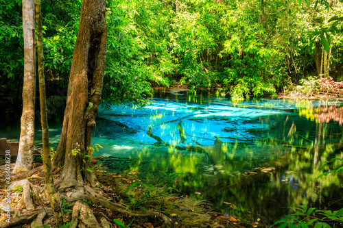 Blue Pool, turquoise crystal clear spring hidden in middle of forest, Krabi, Thailand