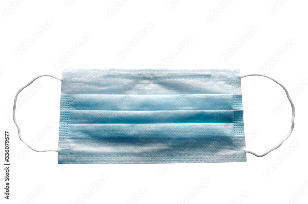 Blue and white medical mask isolated on a white background. Blue and white medical mask isolated on a white background.