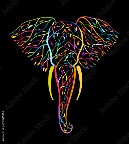 Elephant head made from tree leaves. Save the earth. Vector design