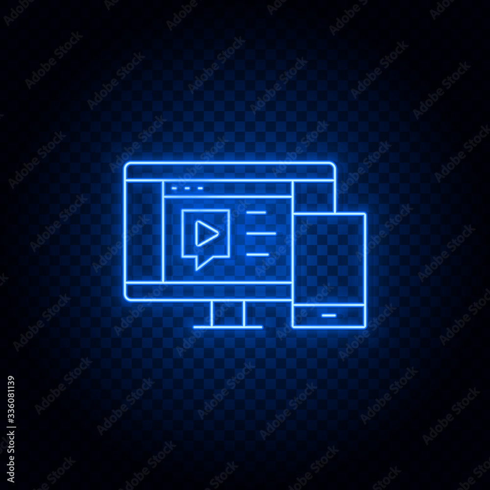 social media, monitor, mobile blue neon vector icon. Blue and yellow neon vector icon. Transparent background social media, monitor, mobile blue neon vector icon. Blue and yellow neon vector icon. Transparent background
