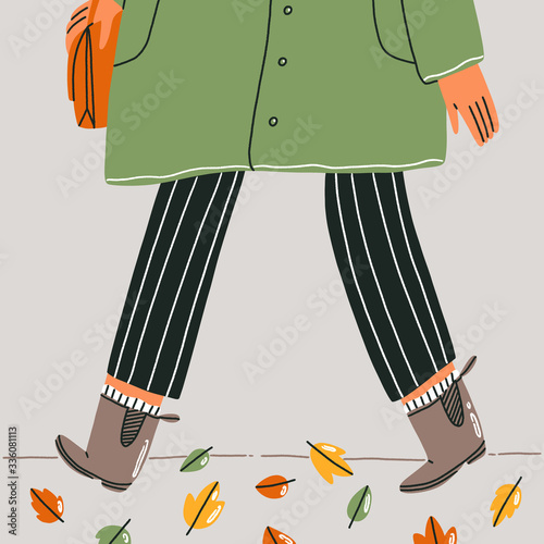 Autumn outfit close up, autumn walk, vector illustration