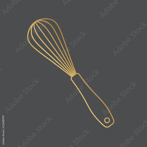 golden kitchen whisk, icon- vector illustration