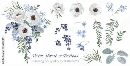 Valokuva Vector floral set with leaves and flowers