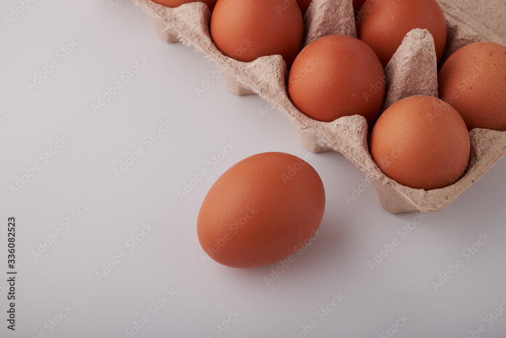 Eggs in package isolated on white background with clipping path