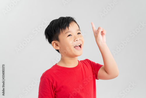 Little boy show emotions at park background with white background