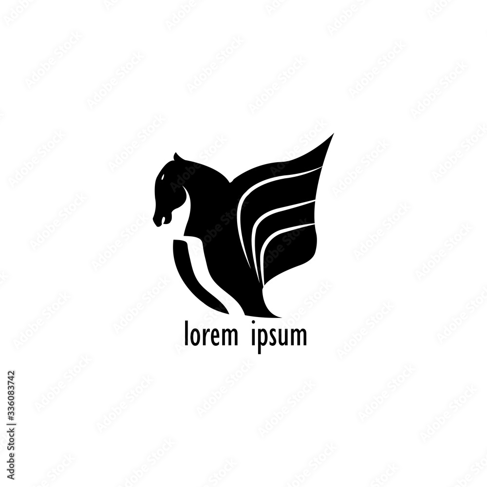 Black simple winged horse logo vector design Black simple winged horse logo vector design