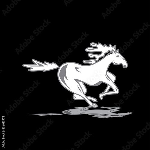 white horse illustration, black background, shadow vector design