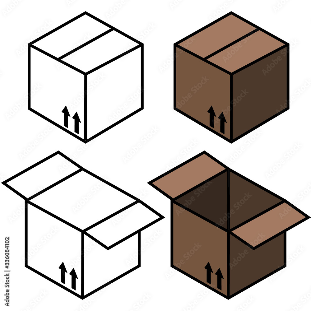 cardboard open and closed brown box, icon, icon, vector cardboard open and closed brown box, icon, icon, vector