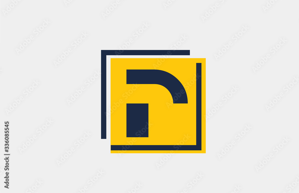 P yellow blue square alphabet letter logo icon design for business and company