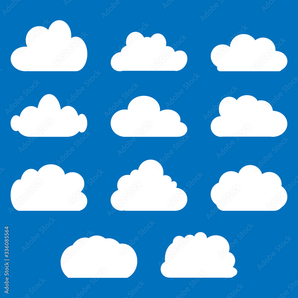 Abstract white cloudy set isolated on blue background