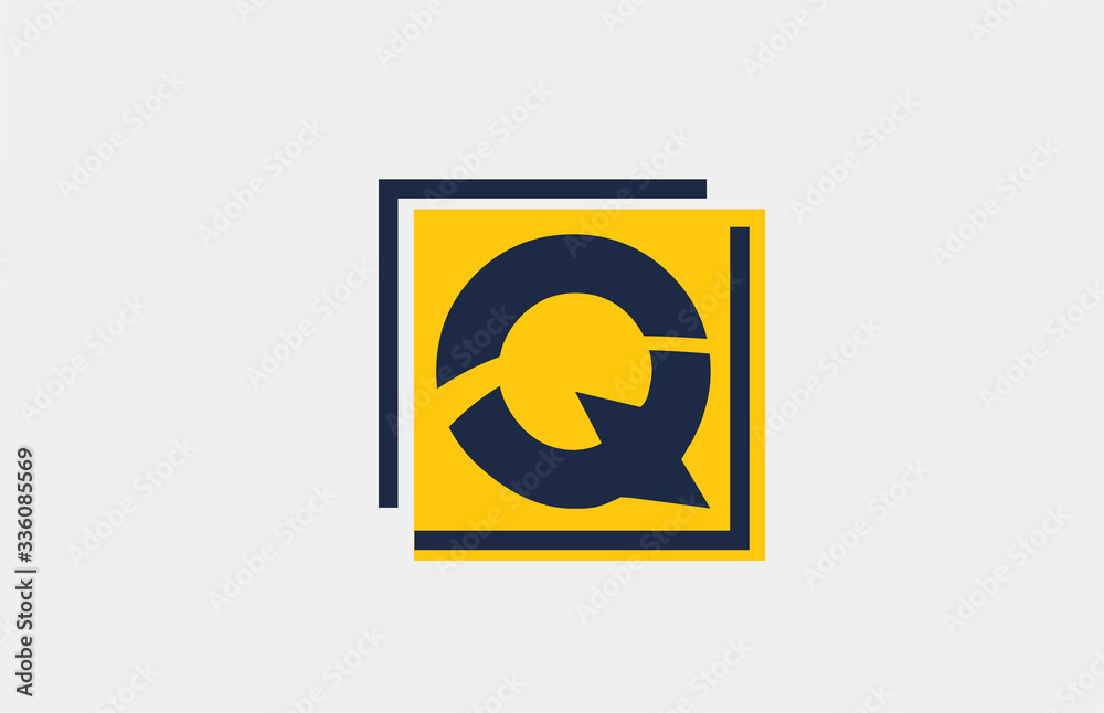 Q yellow blue square alphabet letter logo icon design for business and company