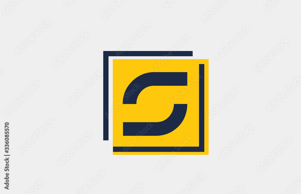 S yellow blue square alphabet letter logo icon design for business and company
