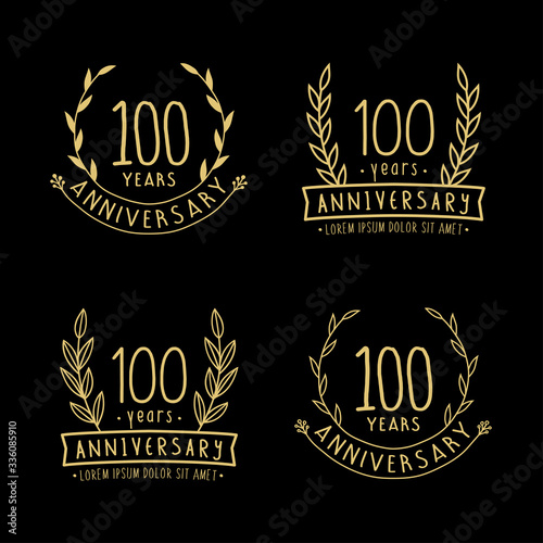 100 years anniversary logo collection. 100th years anniversary celebration hand drawn logotype. Vector and illustration. 