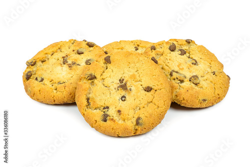 Chocolate chips cookies on white background