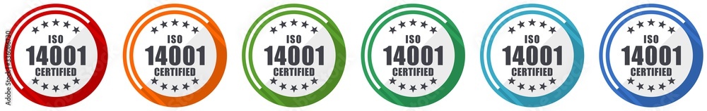 Iso 14001 icon set, flat design vector illustration in 6 colors options for webdesign and mobile applications Iso 14001 icon set, flat design vector illustration in 6 colors options for webdesign and mobile applications