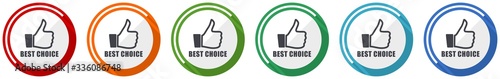 Best choice icon set, flat design vector illustration in 6 colors options for webdesign and mobile applications
