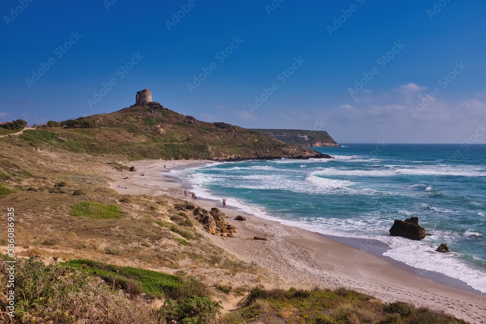 Panorama of the beach of San Giovanni di Sinis Oristano Sardinia Italy