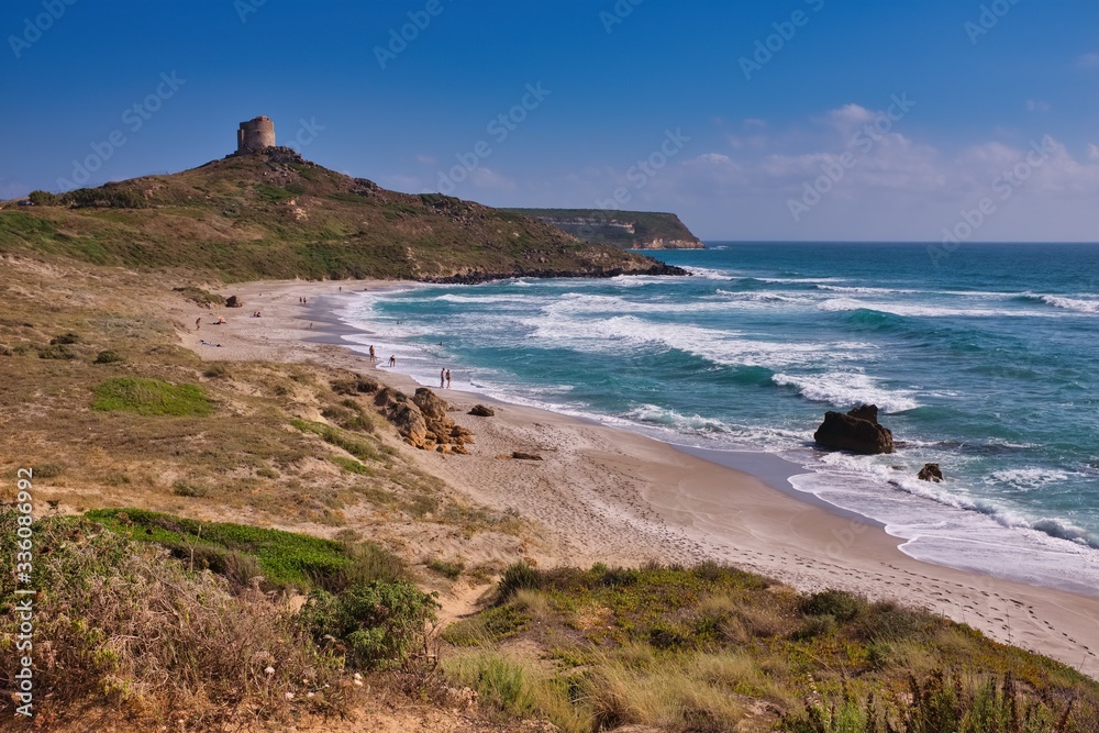Panorama of the beach of San Giovanni di Sinis Oristano Sardinia Italy Panorama of the beach of San Giovanni di Sinis Oristano Sardinia Italy