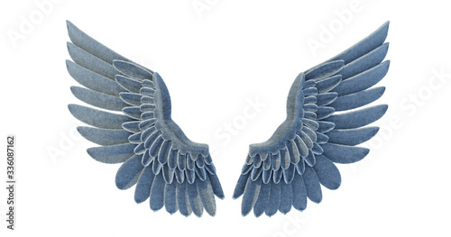 Angel wings, Natural black wing plumage on white background,3d render