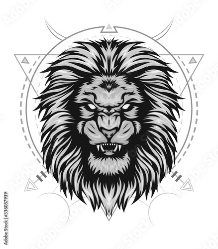 Fototapeta Naklejka Na Ścianę i Meble -  Angry lion king head logo