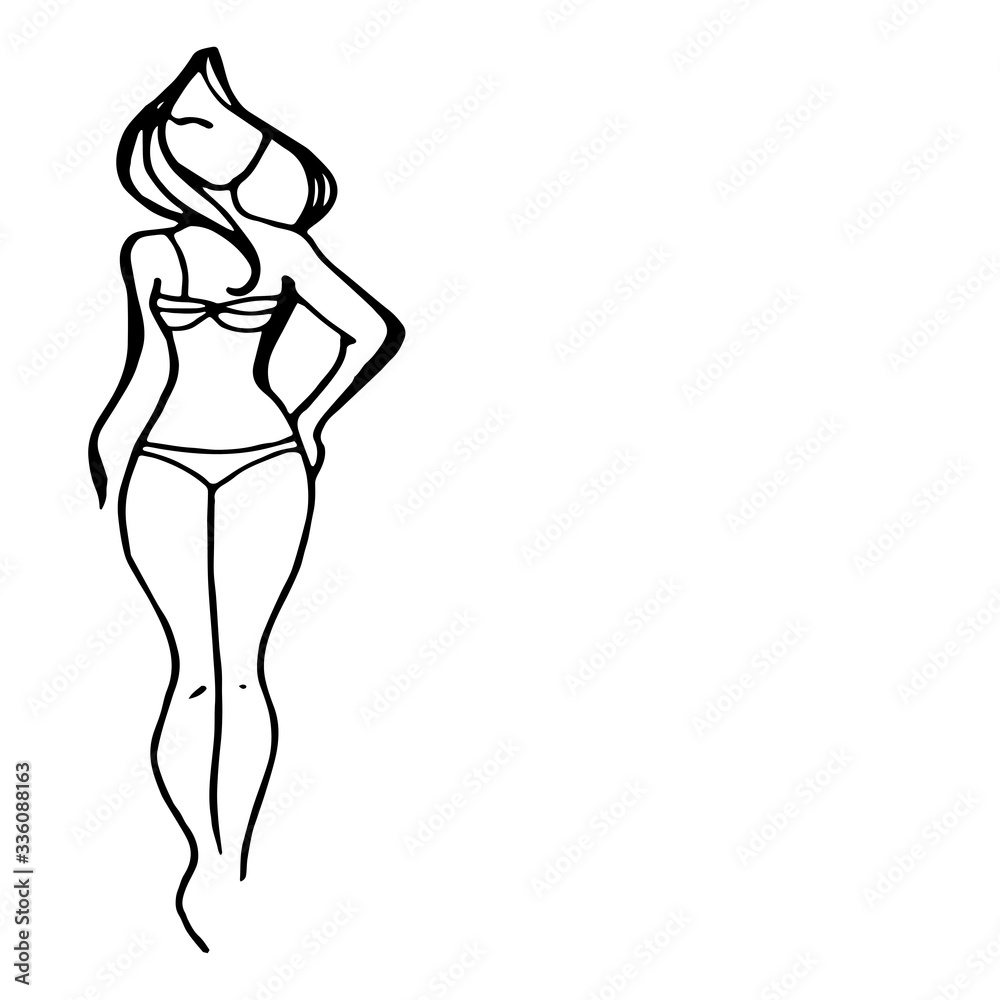 elegant girl in swimsuit. logo for the Spa sports club salon. vector illustration with black outline. isolated on white. elegant girl in swimsuit. logo for the Spa sports club salon. vector illustration with black outline. isolated on white.