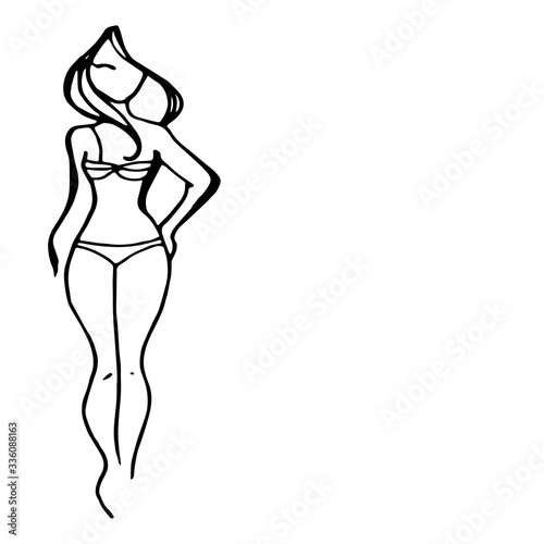 elegant girl in swimsuit. logo for the Spa sports club salon. vector illustration with black outline. isolated on white.