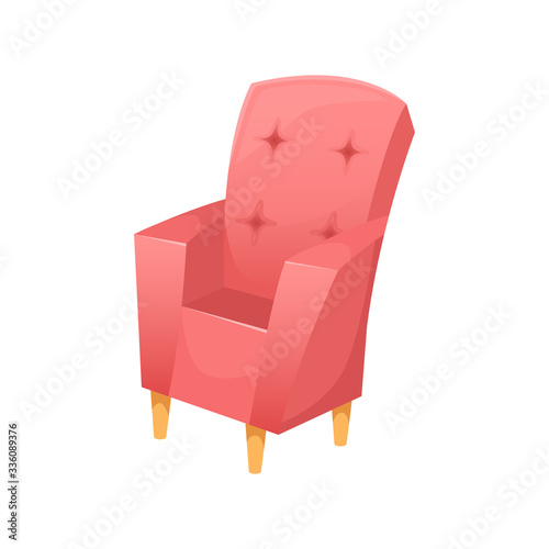 Fashionable beautiful upholstered armchair with wooden legs. Vector interior.