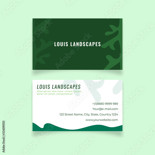 Minimalist business card design abstract green floral template