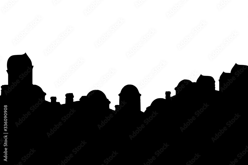 Bethlehem. Town silhouettes in Byzantine style on white background