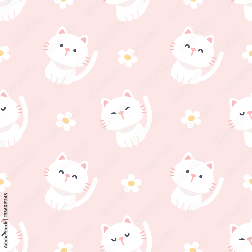 Cute cat and flowers seamless pattern background Cute cat and flowers seamless pattern background