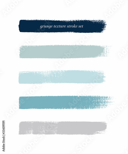 Vintage blue art brush paint texture stripes set isolated vector background. Grunge colorful strokes set.
