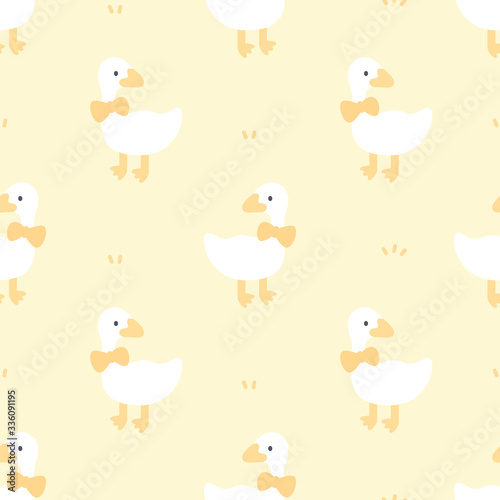 Cute duck with bow tie seamless pattern background