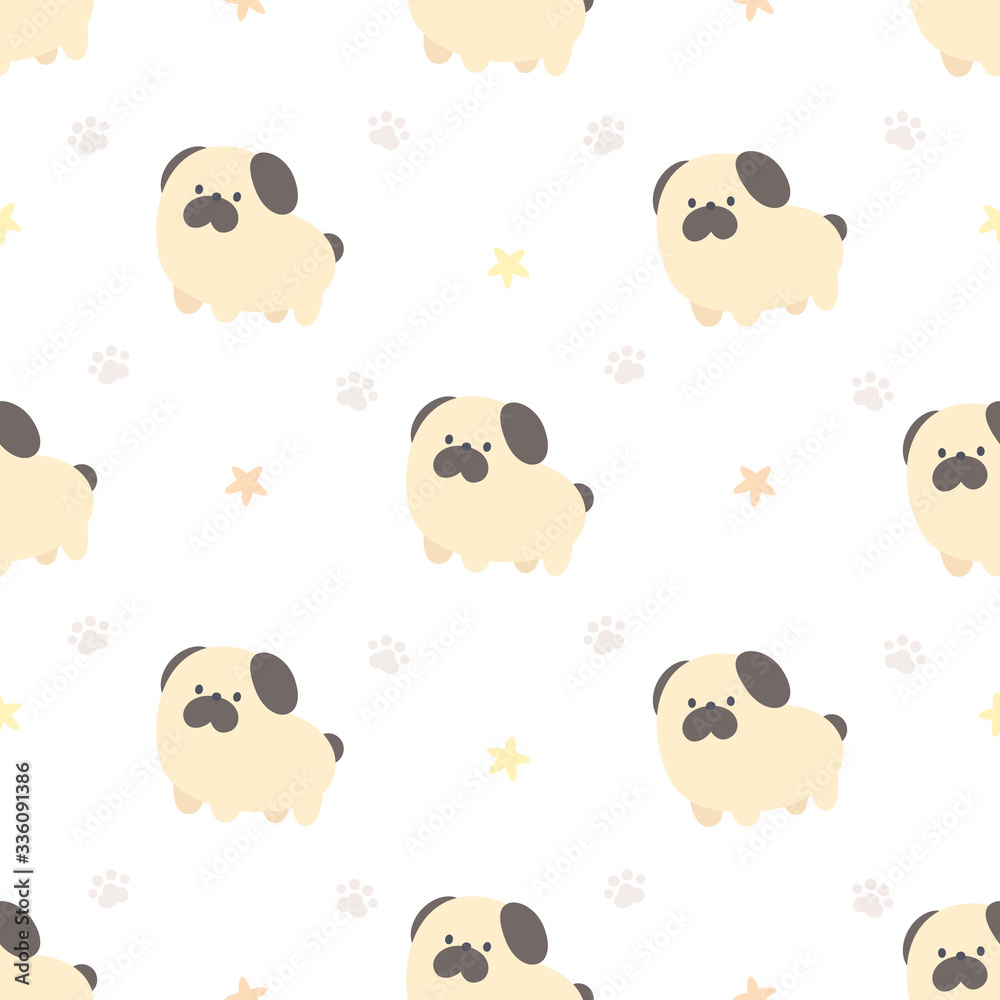 Cute pug dog seamless pattern background