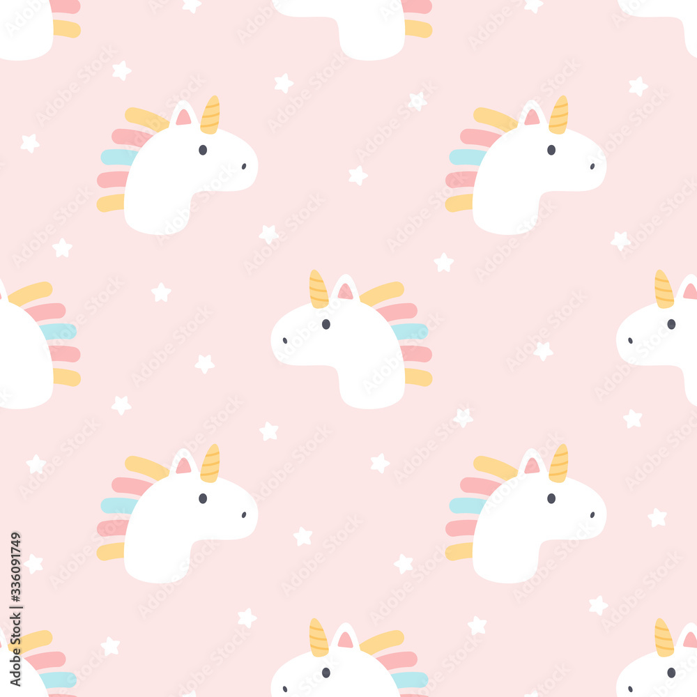 Cute unicorn and stars seamless pattern background
