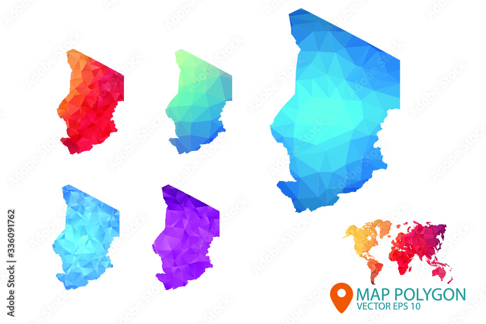 Obraz Chad Map - Set of geometric rumpled triangular low poly style gradient graphic background , Map world polygonal design for your . Vector illustration eps 10.